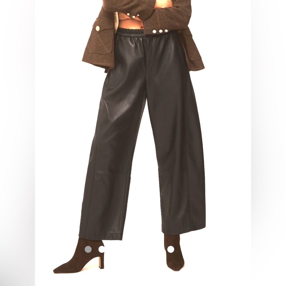 PILCRO (XS) Faux-Leather Pull-On Barrel-leg Ankle-length Pants in Black